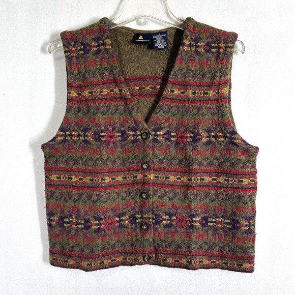 Liz Sport Jackets & Blazers - Liz Sport Vintage Wool Cardigan Vest M Brown Embroidered Button Front Y2K Womens